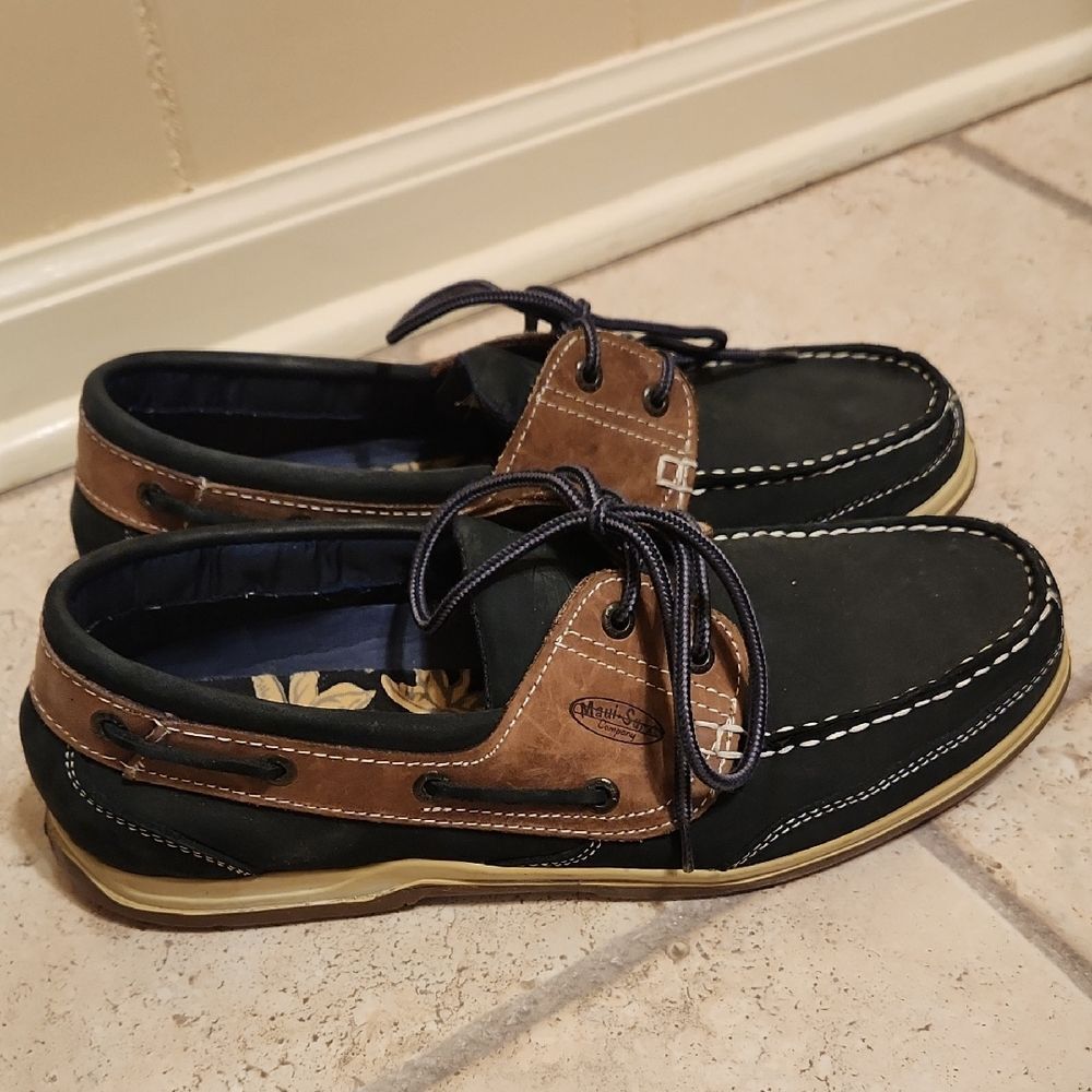 Maui Surf Company Men's Dark Blue & Brown Lace-Up Boat Shoes Size 11.5